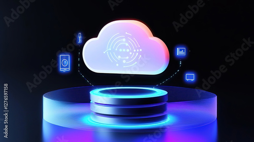 Best cloud platform provider. Futuristic Cloud Computing Concept with Data Visualization Elements