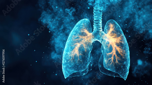 Illuminated Human Lungs Representing Respiratory Health in a Stunning Abstract Design with Vibrant Colors and Glowing Effects on a Dark Background