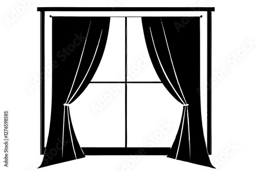 Window and curtain silhouette on white background