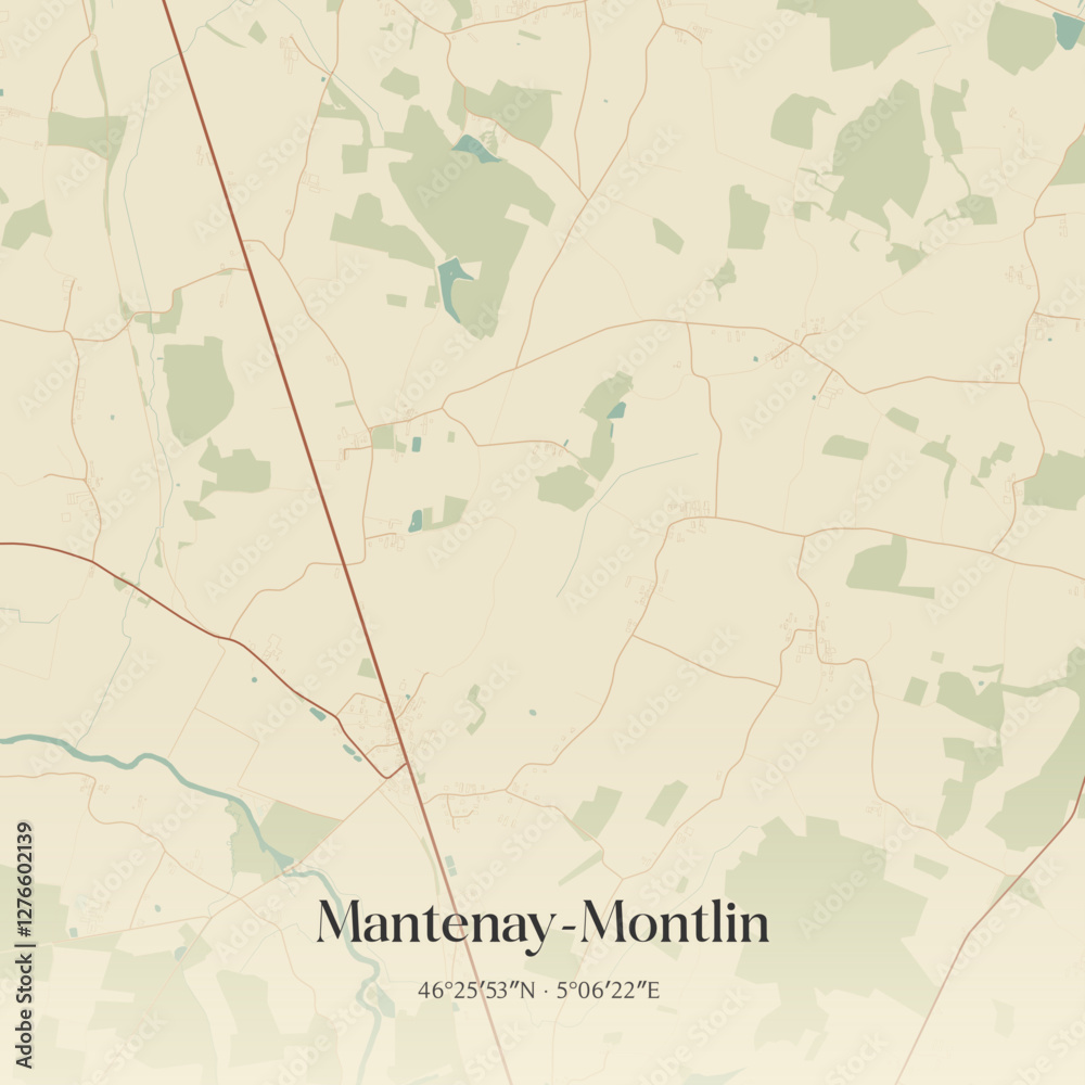 Fototapeta premium Vintage map of Mantenay-Montlin, France.