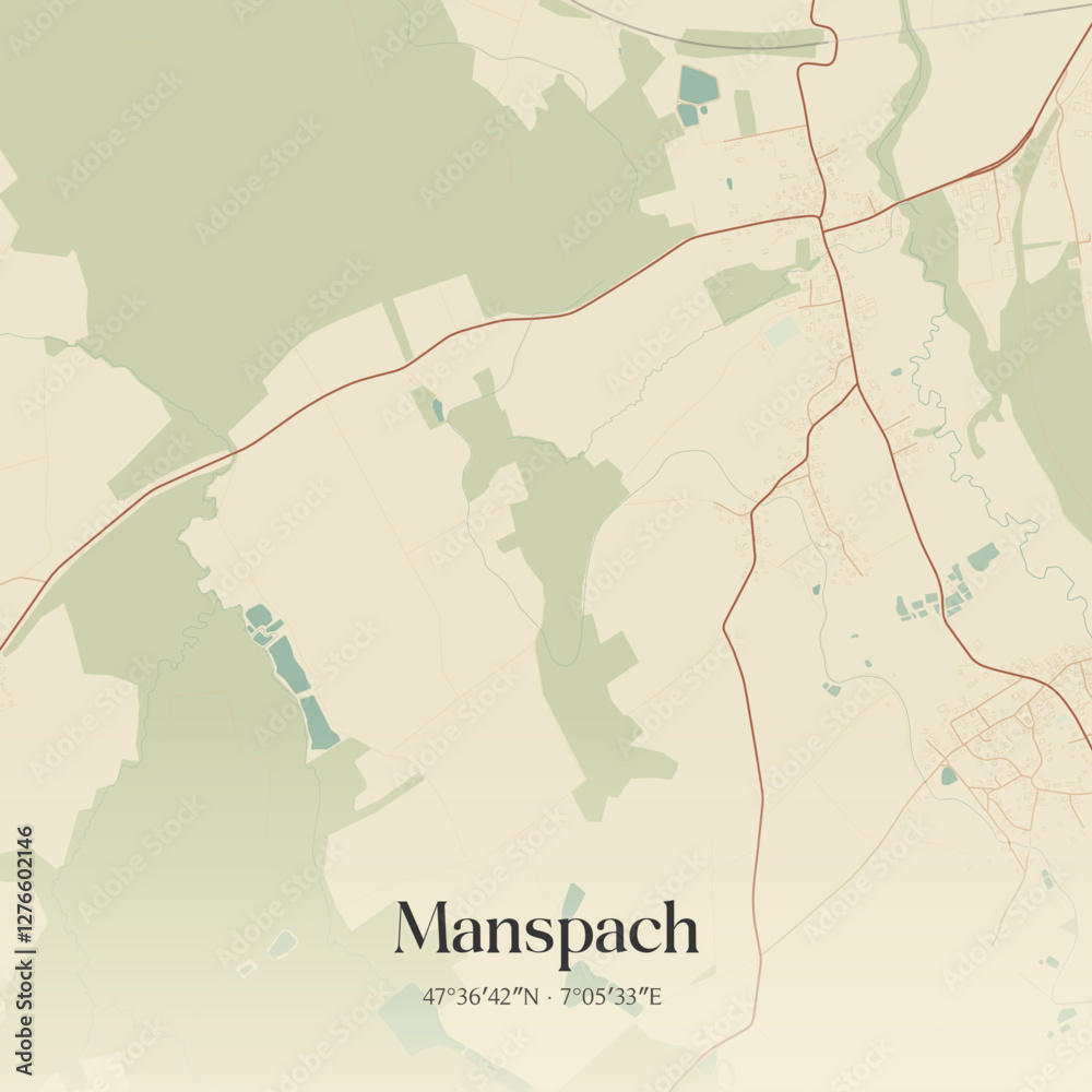 Obraz premium Vintage map of Manspach, France.