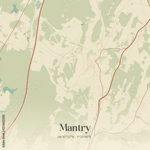 Vintage map of Mantry, France.