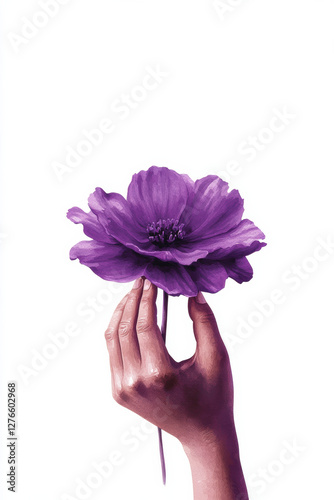 Fingers presenting a violet bloom, A delicate hand gently holds a vibrant purple flower, symbolizing beauty and grace in nature's creations.