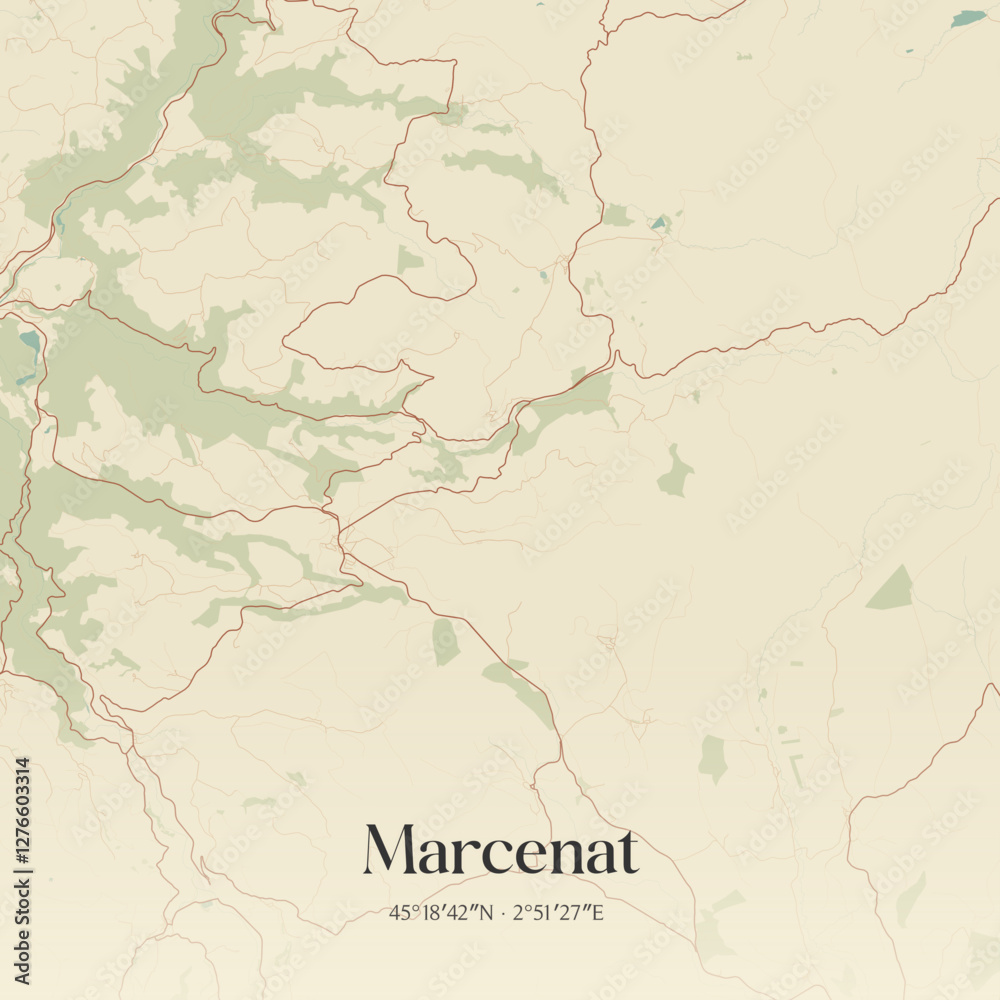 Obraz premium Vintage map of Marcenat, France.