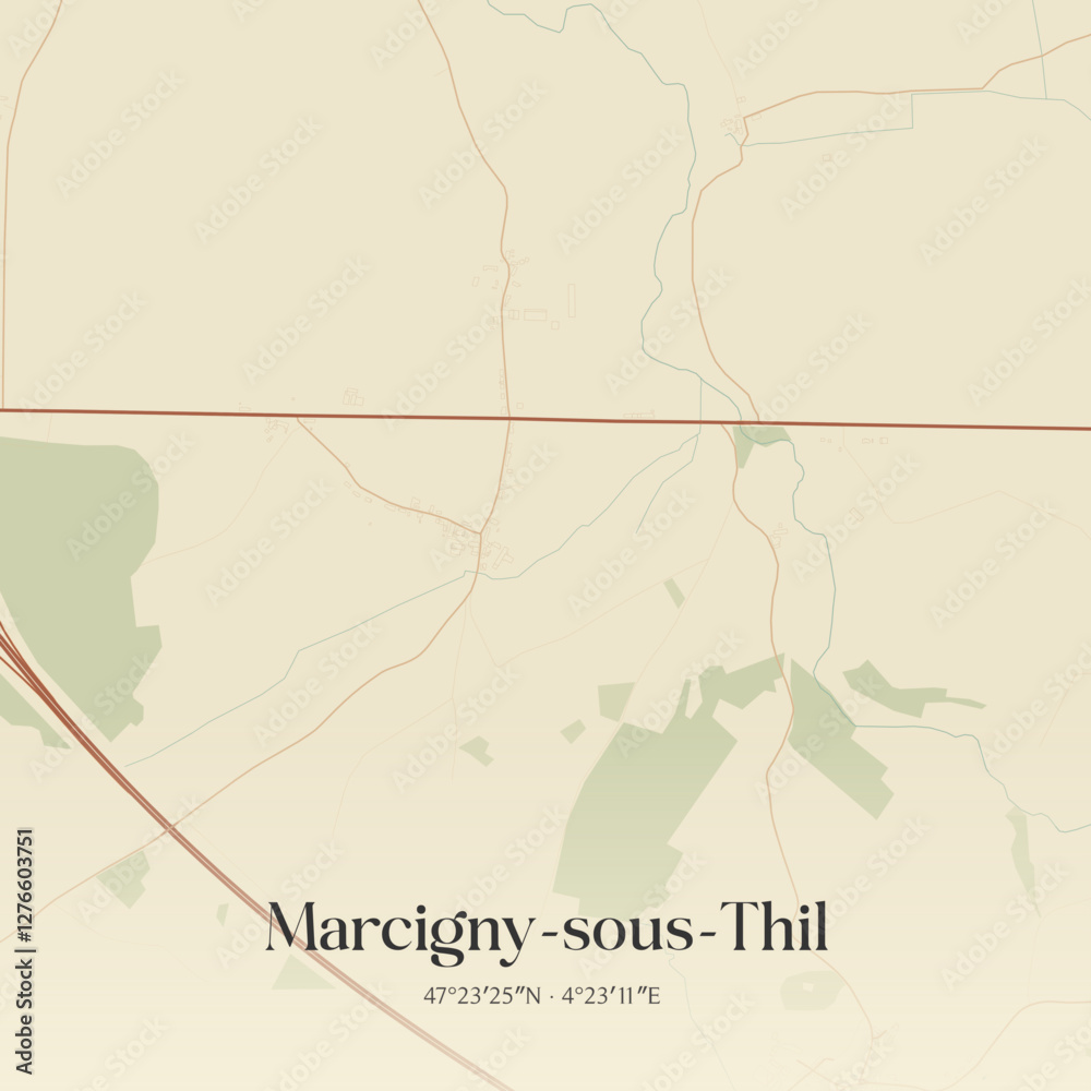 Fototapeta premium Vintage map of Marcigny-sous-Thil, France.