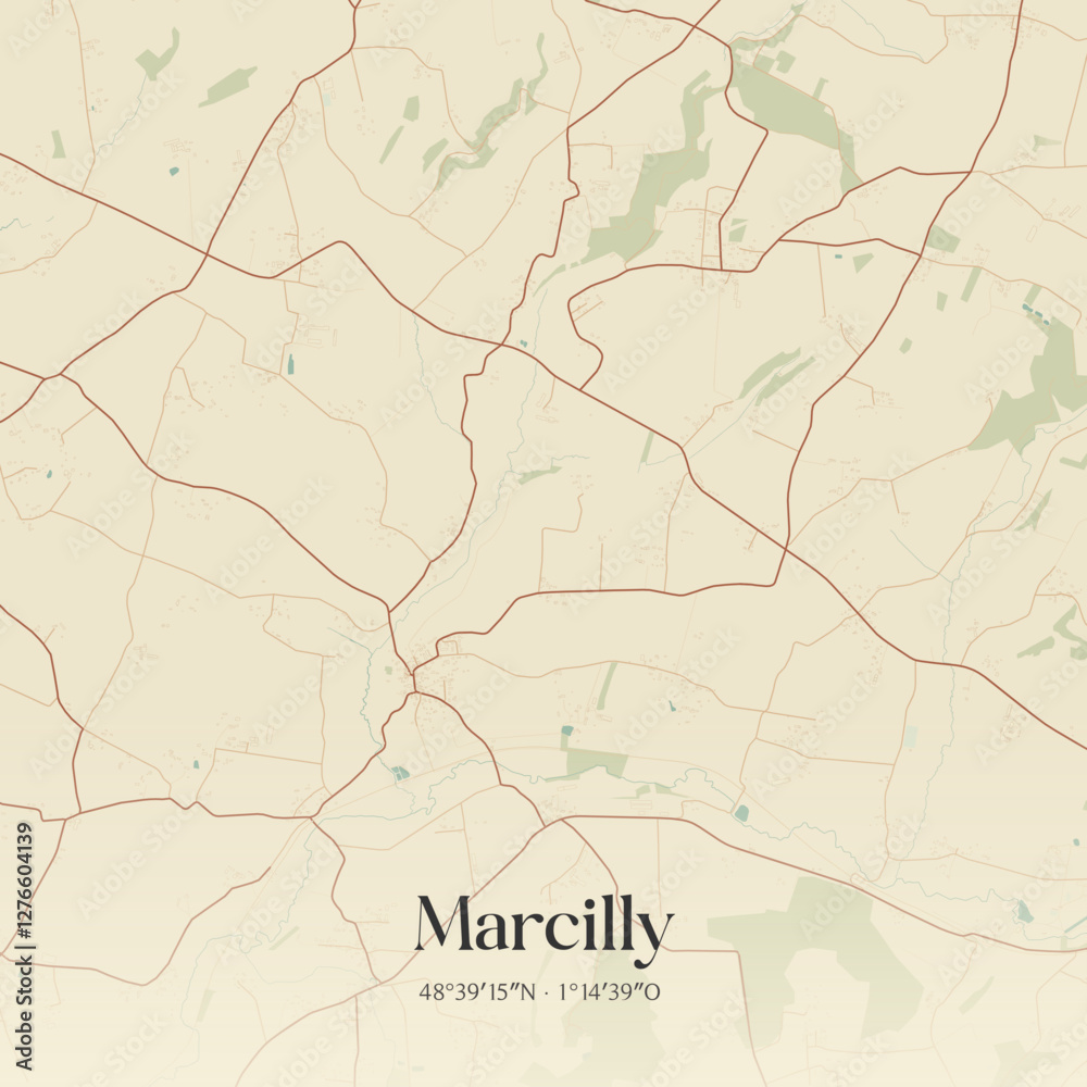Fototapeta premium Vintage map of Marcilly, France.