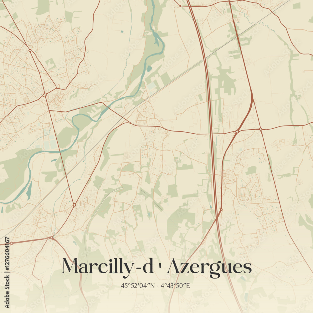 Fototapeta premium Vintage map of Marcilly-d'Azergues, France.