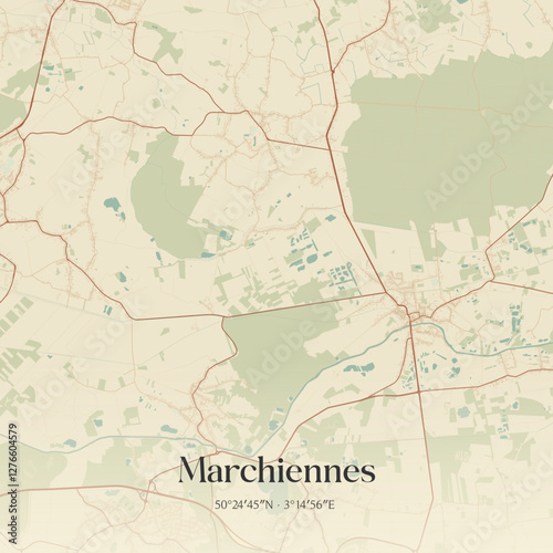 Vintage map of Marchiennes, France.