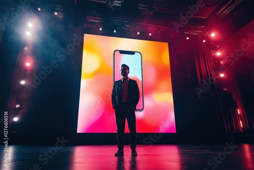 Confident CEO Presents Latest Smartphone at Major Tech Reveal Event photo