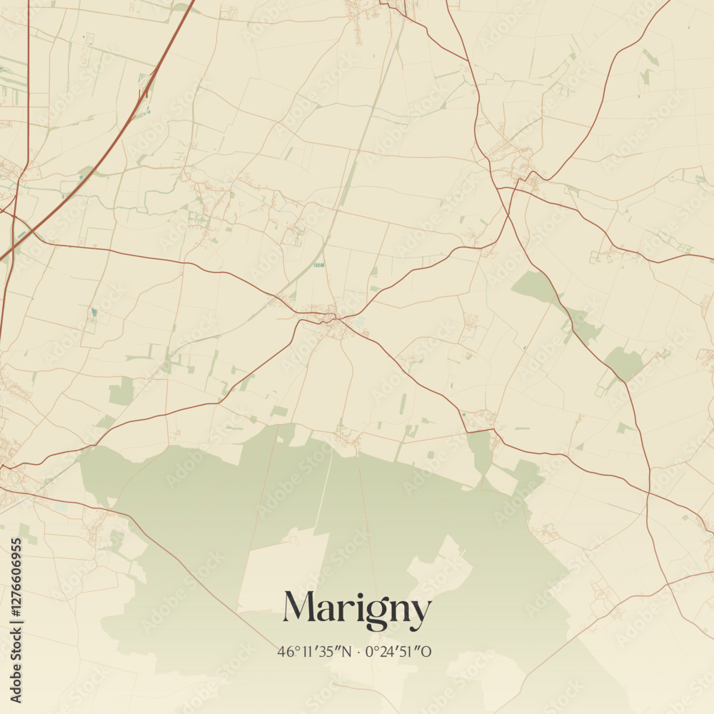 Obraz premium Vintage map of Marigny, France.