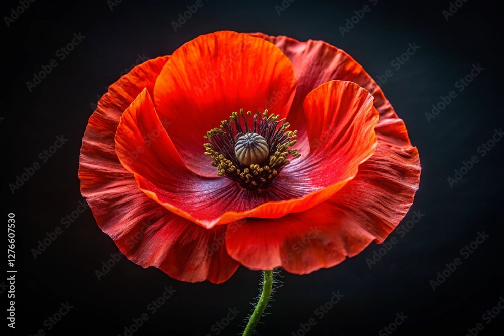 red poppy on black background red poppy on black background