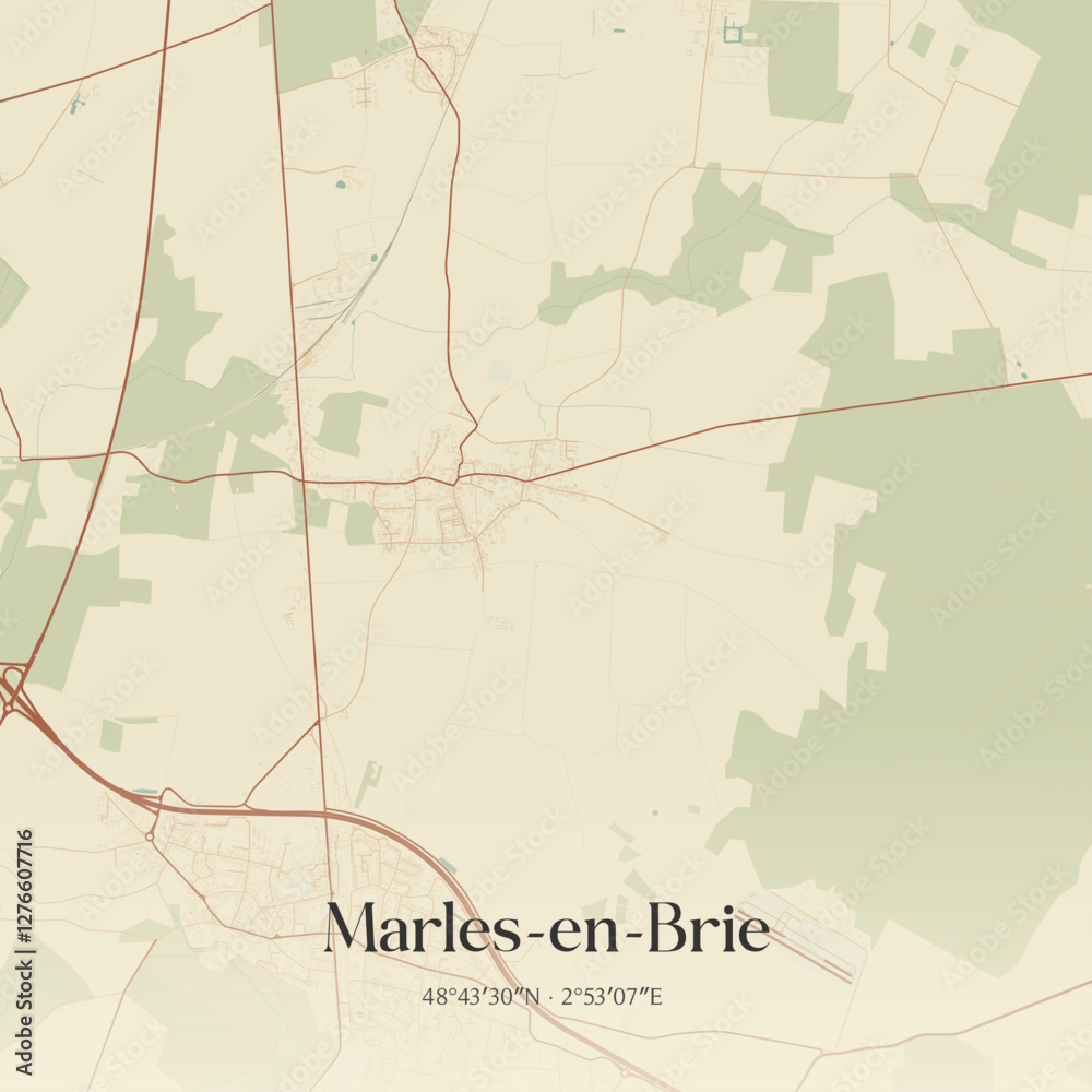 Fototapeta premium Vintage map of Marles-en-Brie, France.