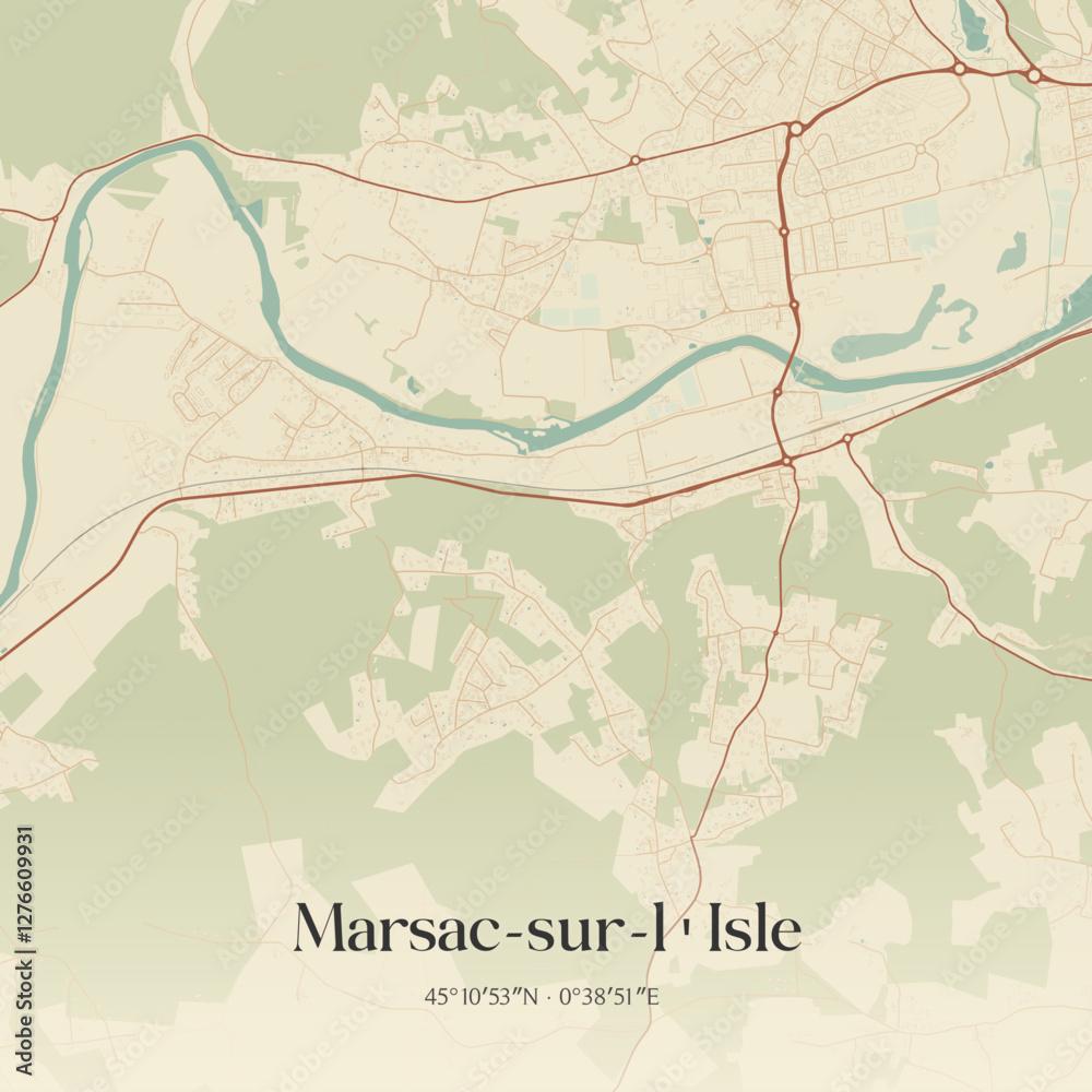 Obraz premium Vintage map of Marsac-sur-l'Isle, France.