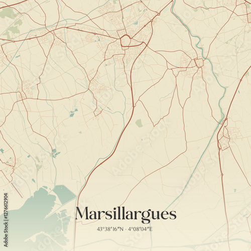 Vintage map of Marsillargues, France.