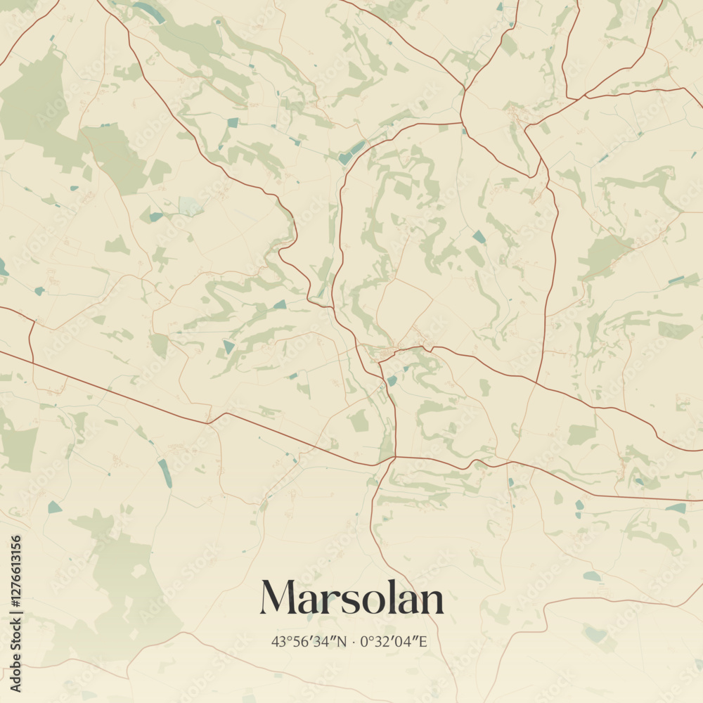 Fototapeta premium Vintage map of Marsolan, France.