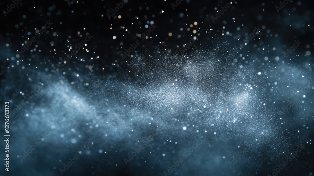 Obraz premium Ethereal Starry Background with Glowing Particles and Soft Blue Dust Creating a Mystical Ambience for Artistic and Creative Projects