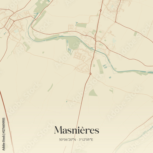 Vintage map of Masnières, France.