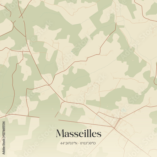 Vintage map of Masseilles, France.
