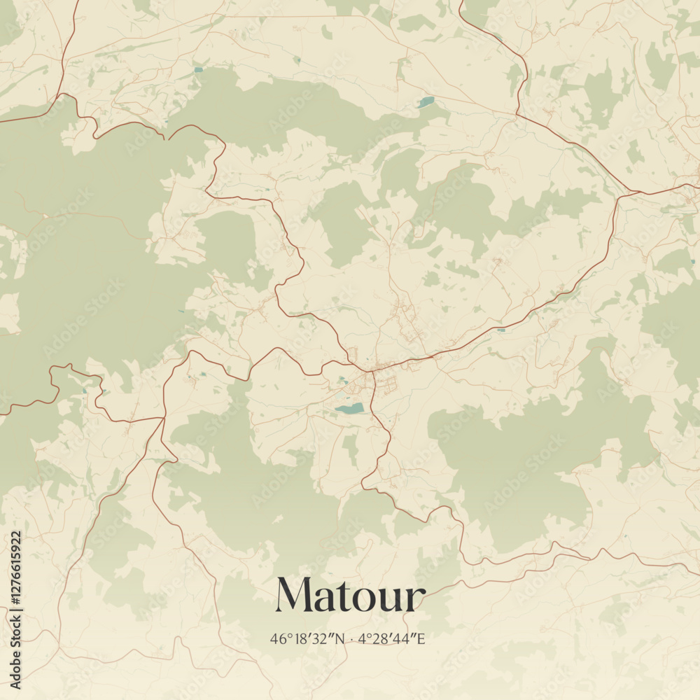 Fototapeta premium Vintage map of Matour, France.