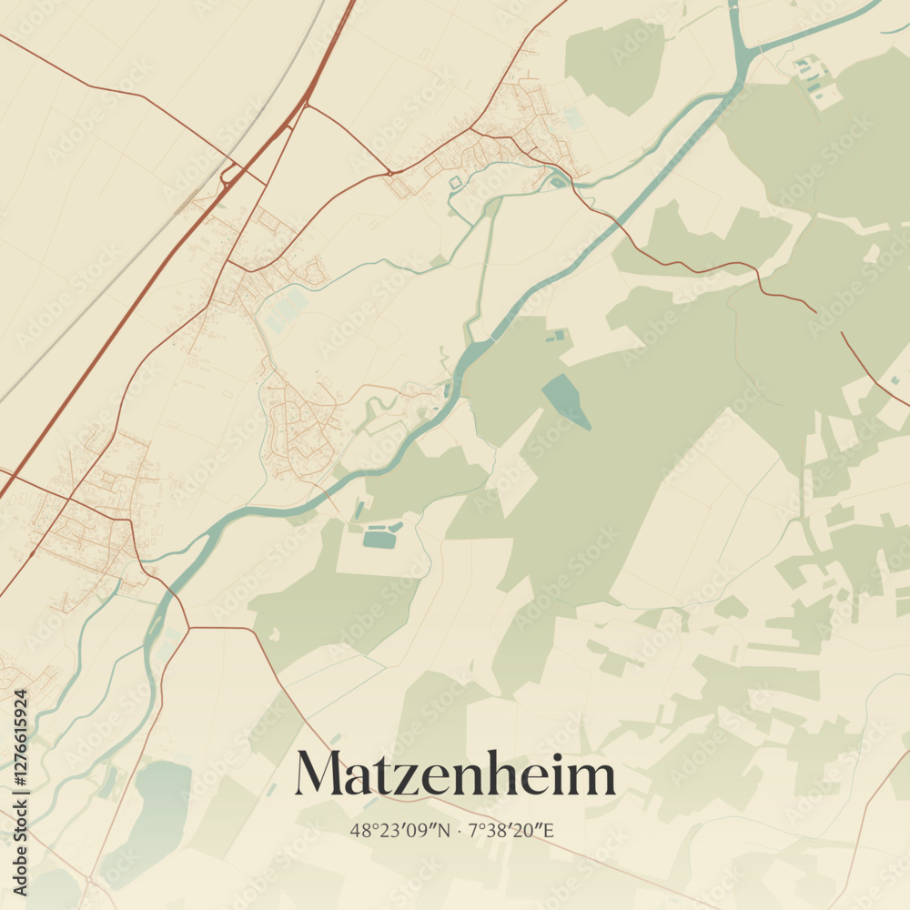 Obraz premium Vintage map of Matzenheim, France.