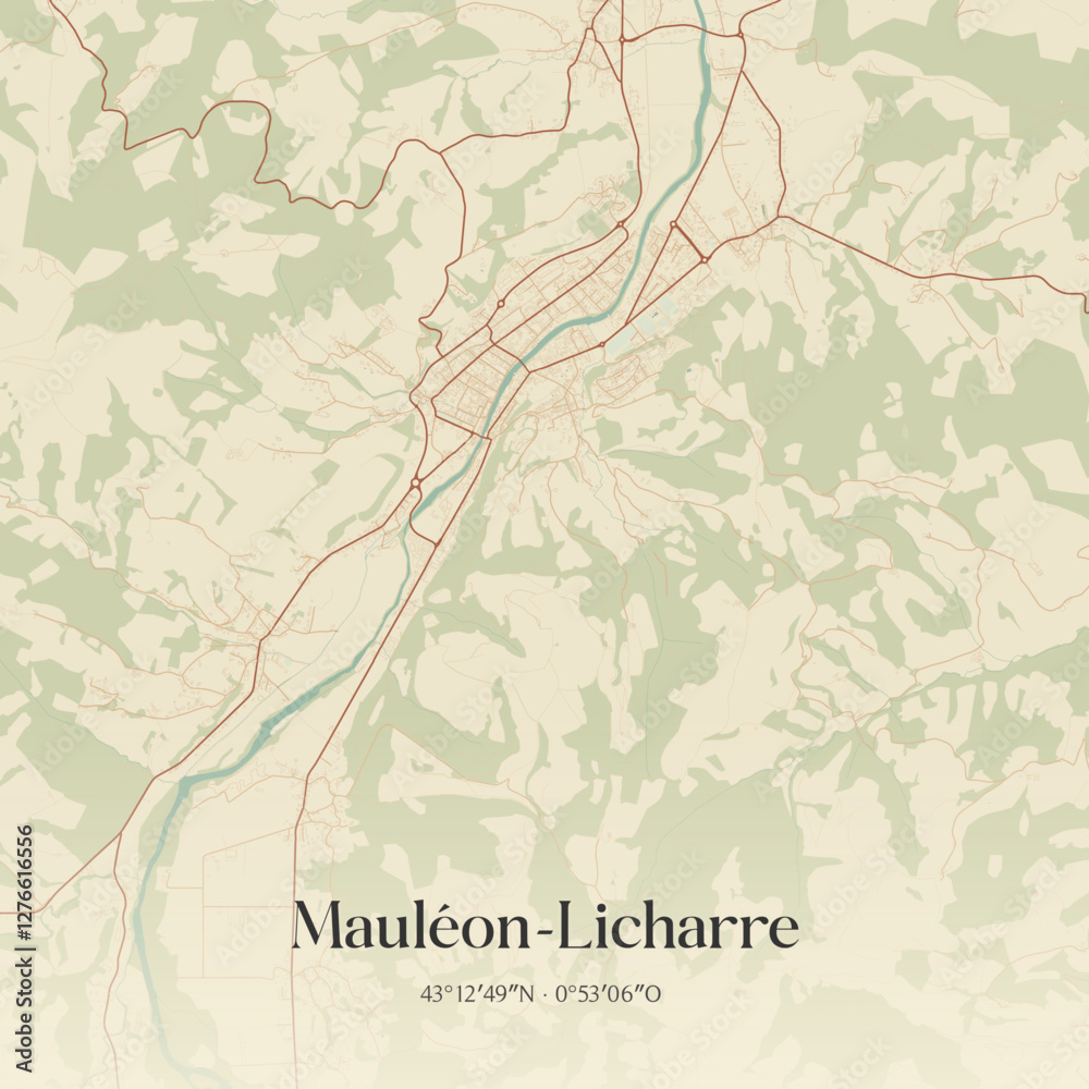 Fototapeta premium Vintage map of Mauléon-Licharre, France.