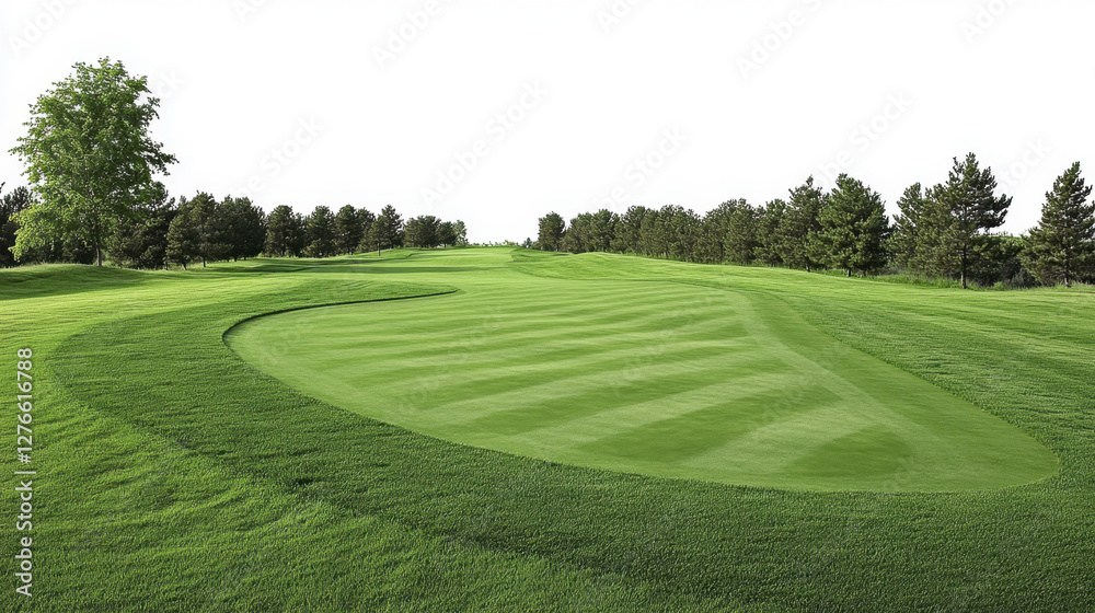 Naklejka premium a trailing line down a golf fairway. Green golf course fairway.