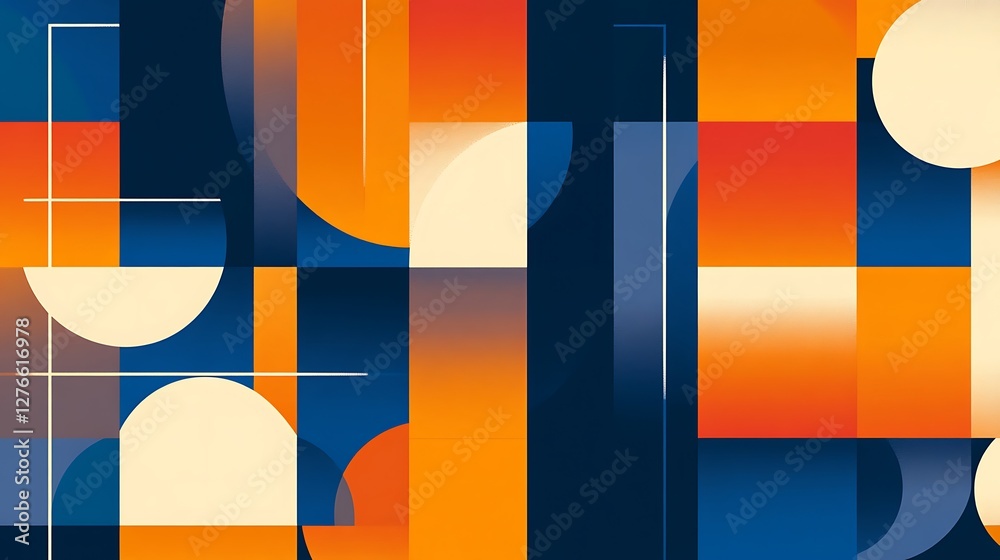 Abstract Geometric Composition Featuring Orange Blue and Cream Shapes Abstract Geometric Composition Featuring Orange Blue and Cream Shapes