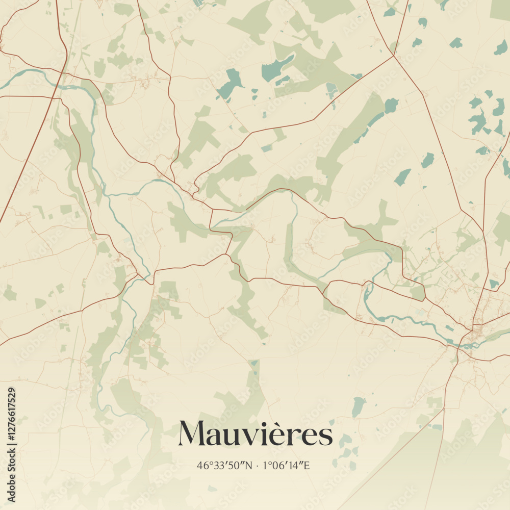 Fototapeta premium Vintage map of Mauvières, France.