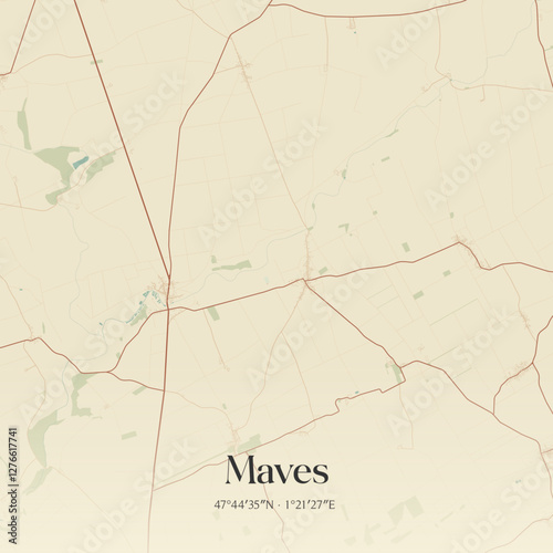 Vintage map of Maves, France.