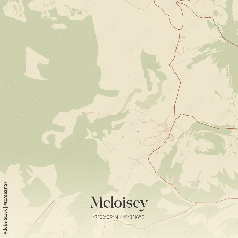 Obraz premium Vintage map of Meloisey, France.