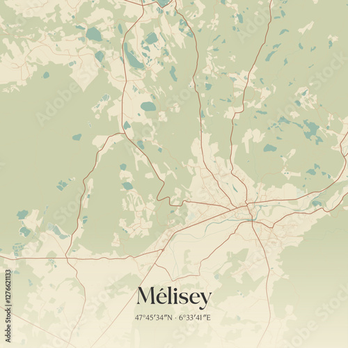 Vintage map of Mélisey, France.