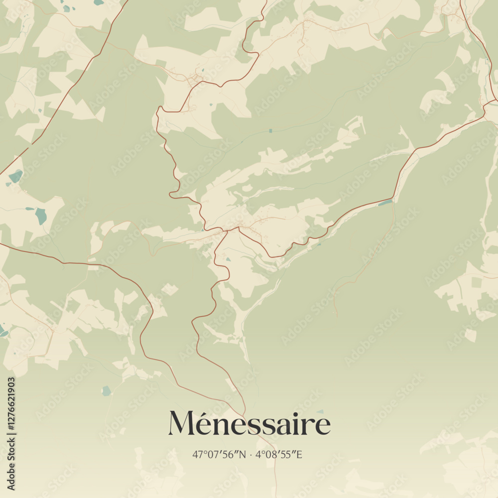 Fototapeta premium Vintage map of Ménessaire, France.