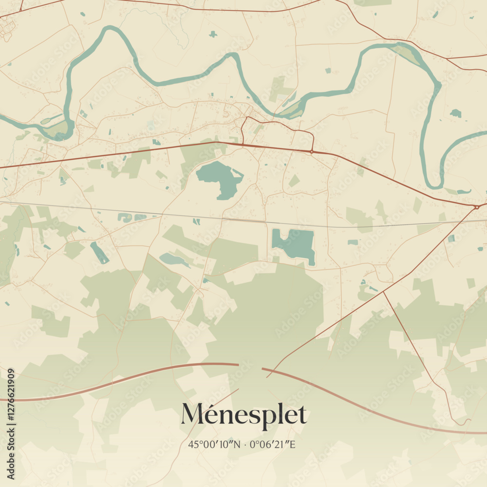 Fototapeta premium Vintage map of Ménesplet, France.