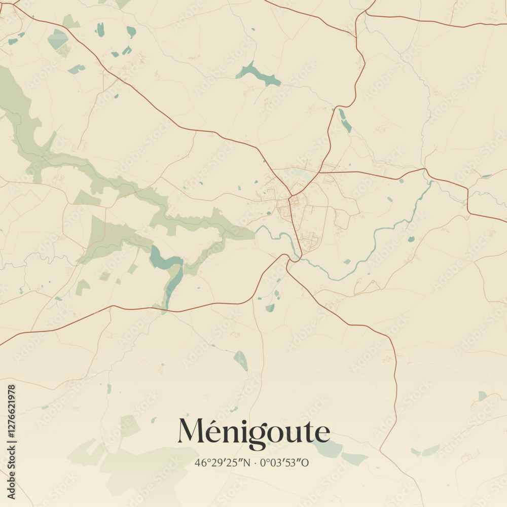 Obraz premium Vintage map of Ménigoute, France.