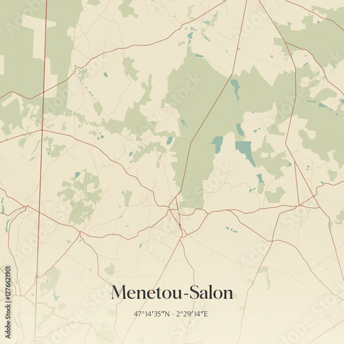 Vintage map of Menetou-Salon, France.