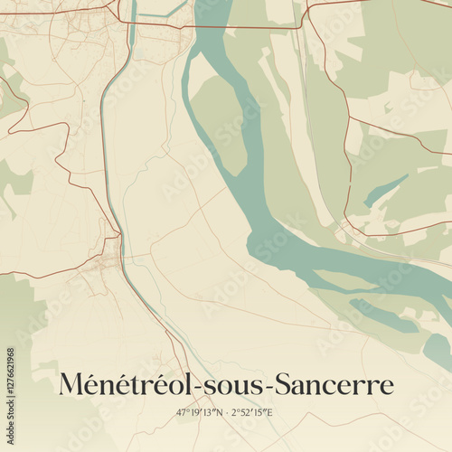 Vintage map of Ménétréol-sous-Sancerre, France.