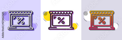 Market discounts line icon. Halftone dotted pattern. Gradient icon with grain shadow. Sale offer sign. Promotion price symbol. Line market icon. Various designs. Vector