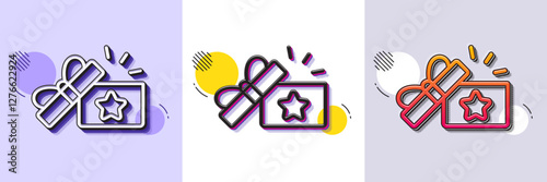 Loyalty gift box line icon. Halftone dotted pattern. Gradient icon with grain shadow. Bonus points. Discount program symbol. Line loyalty gift icon. Various designs. Vector