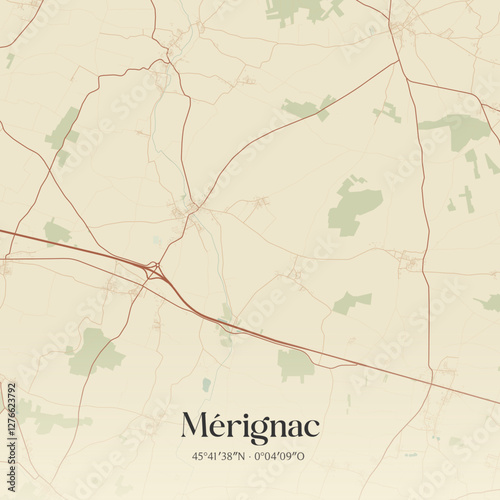Vintage map of Mérignac, France.