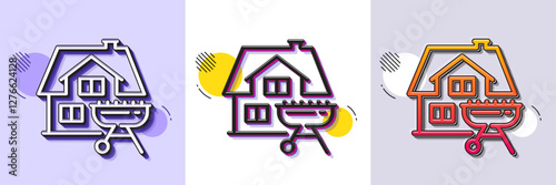 Home grill line icon. Halftone dotted pattern. Gradient icon with grain shadow. Barbecue cooker for cooking food sign. Meat brazier symbol. Line home grill icon. Various designs. Vector