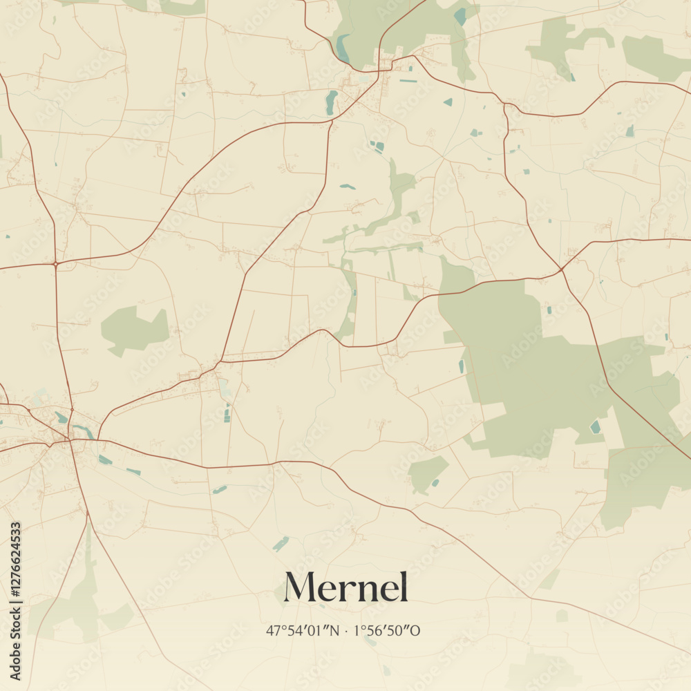 Fototapeta premium Vintage map of Mernel, France.