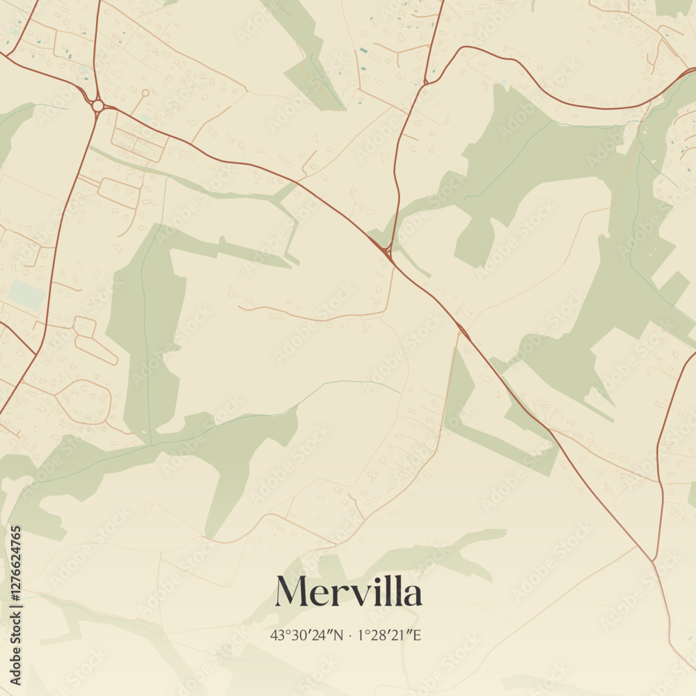 Obraz premium Vintage map of Mervilla, France.