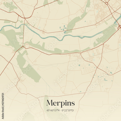 Vintage map of Merpins, France.
