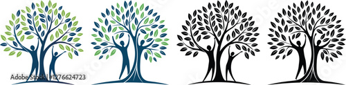 Family Tree Silhouette with Human Figures as Trunk - Nature & Growth Concept