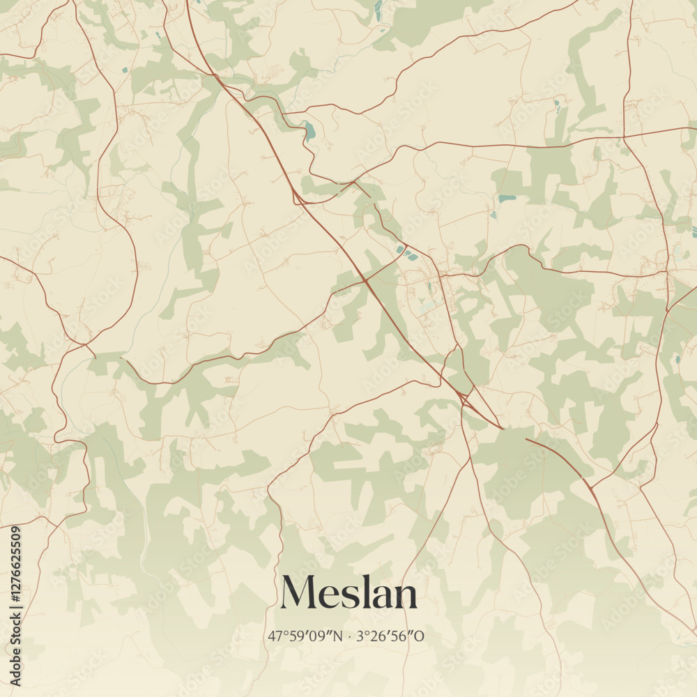 Fototapeta premium Vintage map of Meslan, France.