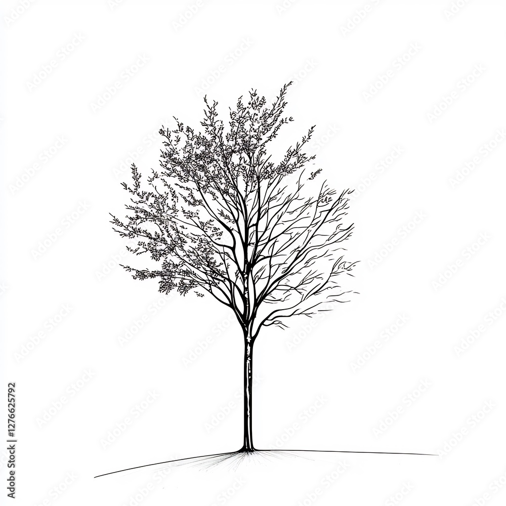 Fototapeta premium lone tree with simple line art
