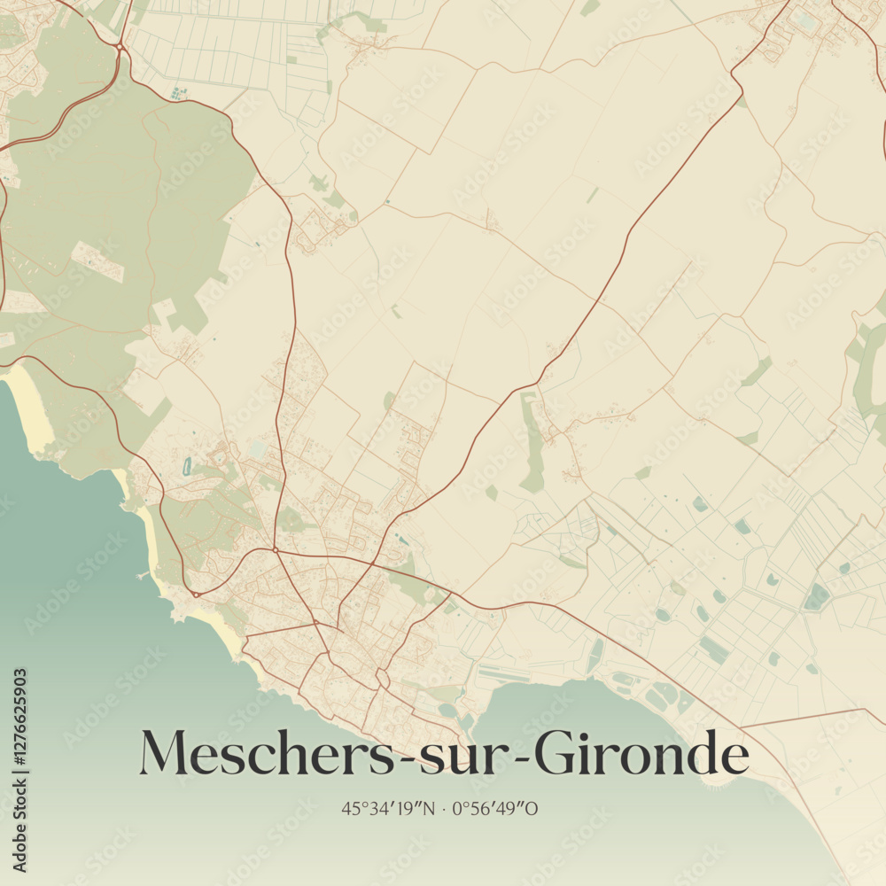 Fototapeta premium Vintage map of Meschers-sur-Gironde, France.