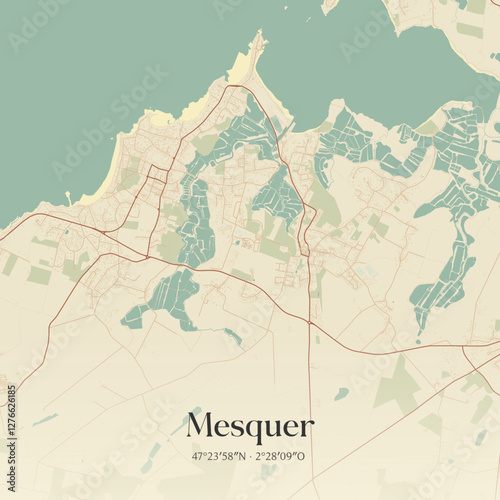 Vintage map of Mesquer, France.