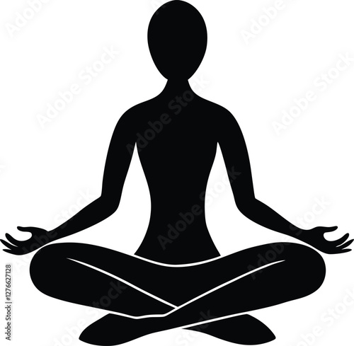 Yoga meditation silhouette vector illustration, peaceful mind, calm body, mindfulness, zen design, yoga pose, meditation art, wellness symbol, relaxation vector.

