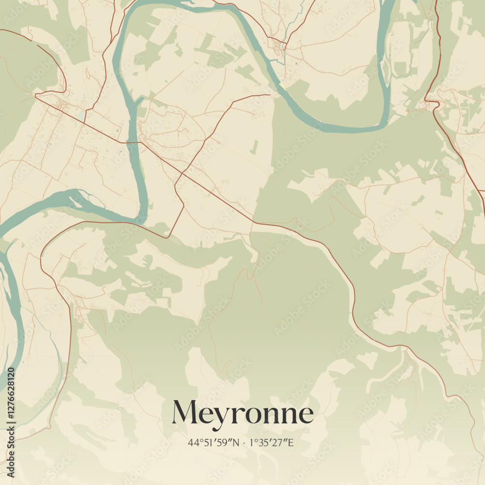 Fototapeta premium Vintage map of Meyronne, France.